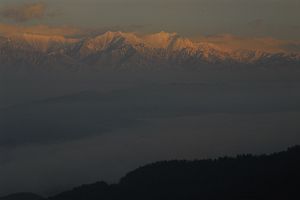 安曇野市明科　長峰山より　北アルプス朝焼け12/19-1