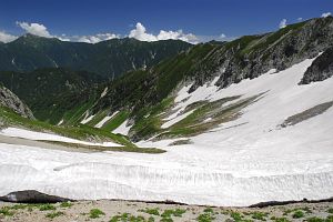 別山登りより 真砂沢の残雪8/4