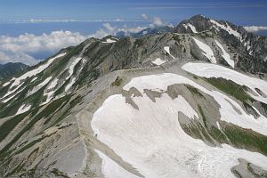 富山県立山町　富士ノ折立より　手前中央・真砂岳、右手後方・別山と剱岳8/4