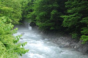 白馬村　松川渓谷　雪代の渓流7/6